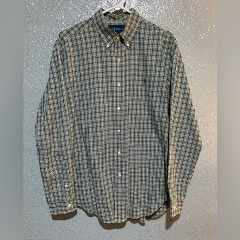 Ralph Lauren Green Blue And Red Plaid Size Large Long Sleeve Button Down